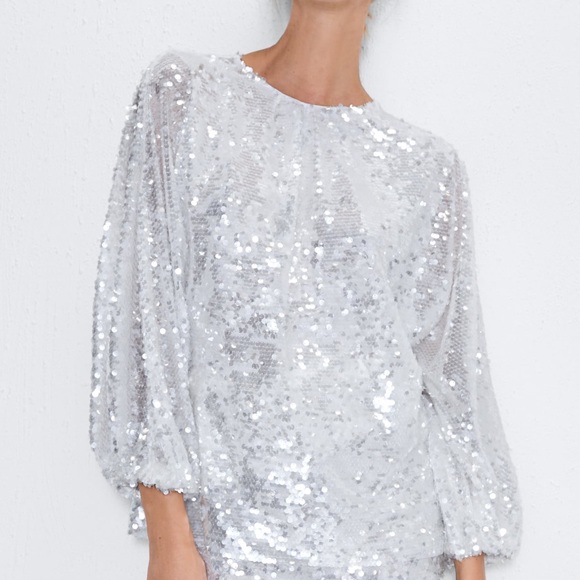 Zara Tops - TAKE 30% OFF NWT Zara sequin appliqué blouse, Sz L